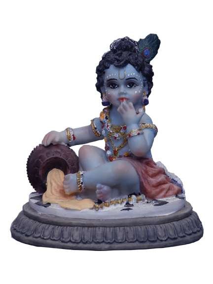 Handcrafted Laddoo Gopal Baby Krishna Stealing Butter-Height-4 Inches-Resin-Multicolour