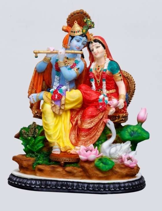 Handcrafted Regular Sitting Radha Krishna Idol On Chair-Height-4 Inches-Resin-Multicolour