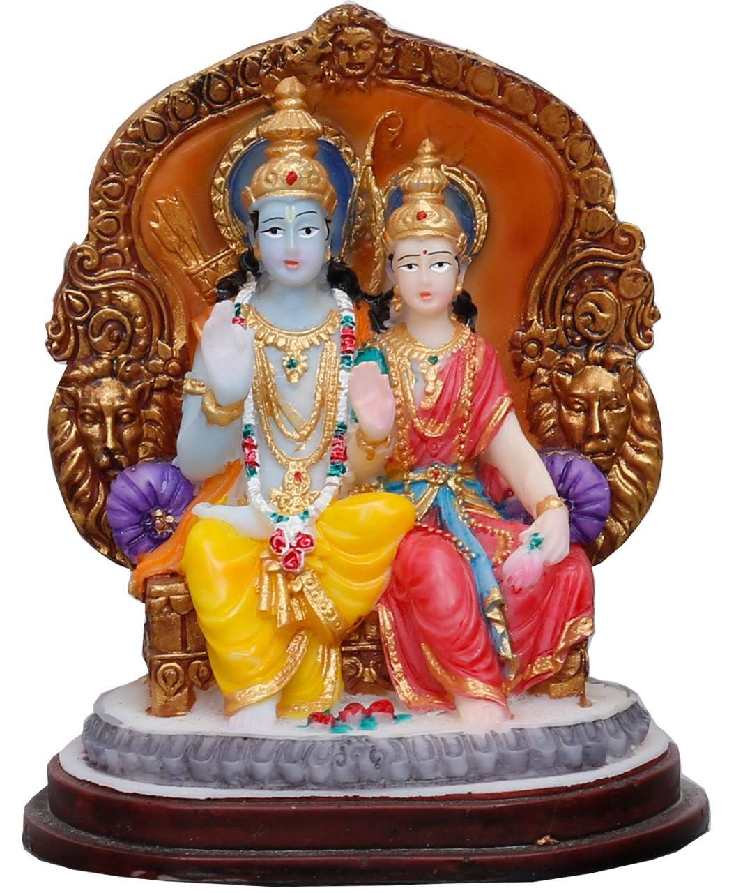 Handcrafted Beautiful Ram and Sita Blessing Pose On Chair Idol - Height-4.5 Inches-Multicoloured-Resin
