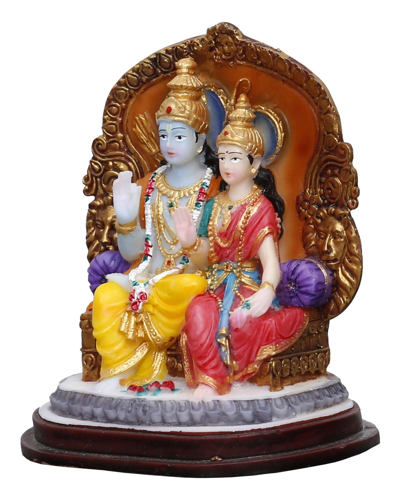 Handcrafted Beautiful Ram and Sita Blessing Pose On Chair Idol - Height-4.5 Inches-Multicoloured-Resin