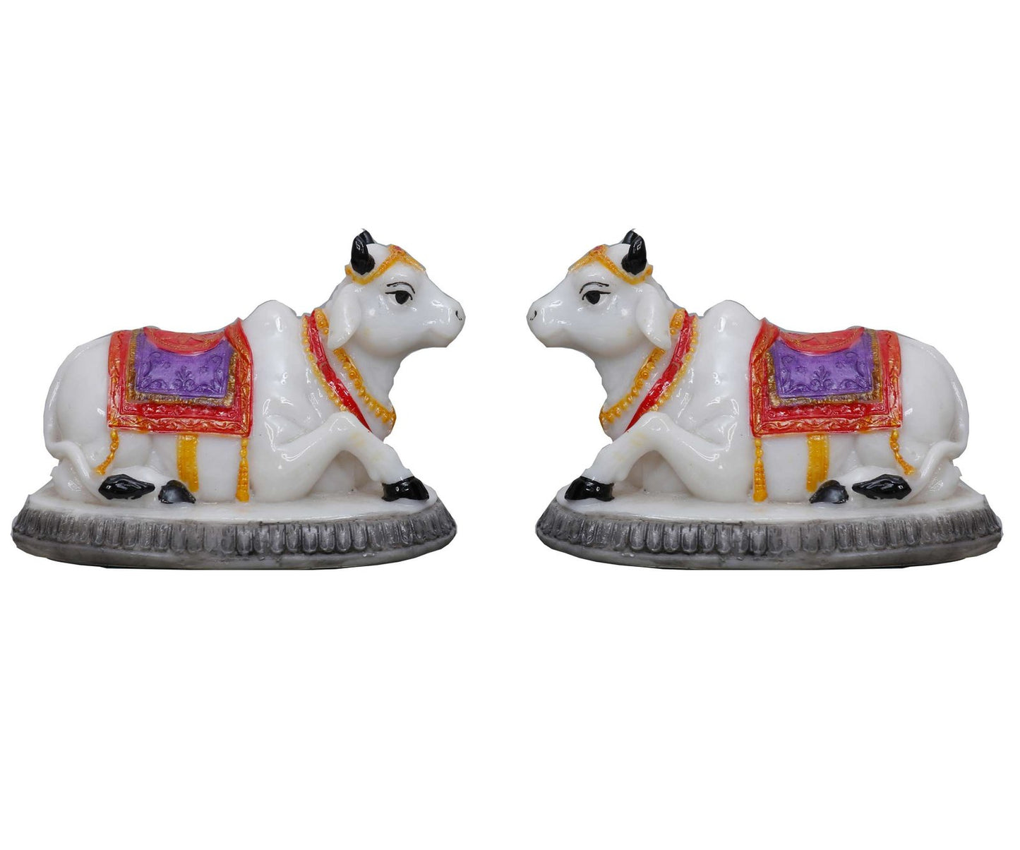 Handcrafted Small Cute Pair of Cows Idol for Home Decoration-Height-3 Inches-Multicoloured-Resin