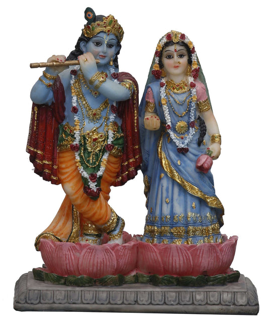 Handcrafted Cute Radha Krishna Standing On Base for Home Decoration-Height-6 inches-Multicolour-Resin