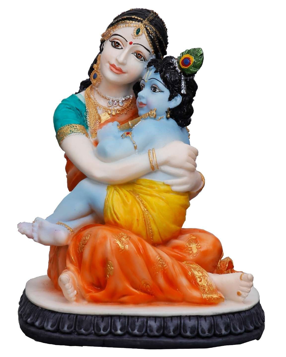 Handcrafted Maa Yashoda with Krishna On Lap-Height-5.5 Inches-Multicolour-Resin