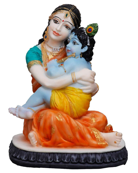 Handcrafted Maa Yashoda with Krishna On Lap-Height-5.5 Inches-Multicolour-Resin