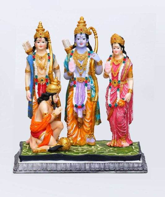 Handcrafted Large Beautiful Ram Darbar Idol for Home and Temple-Height-9.5 Inches-Multicolour-Resin