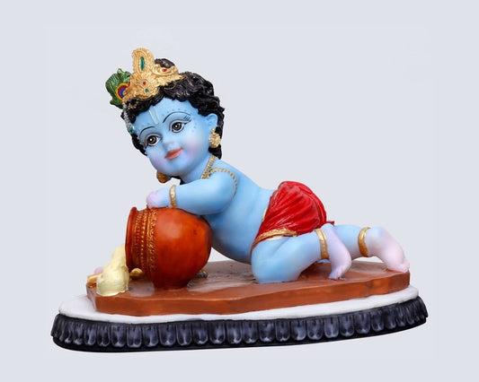 Handcrafted Big Cute Krishna Idol Crawling Position-Height-5.5 Inches-Resin