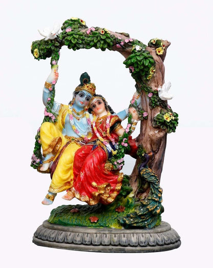 Handcrafted Beautiful Radha Krishna Idol On A Swing for Home Decoration-Height-6.5 Inches-Multicolour-Resin