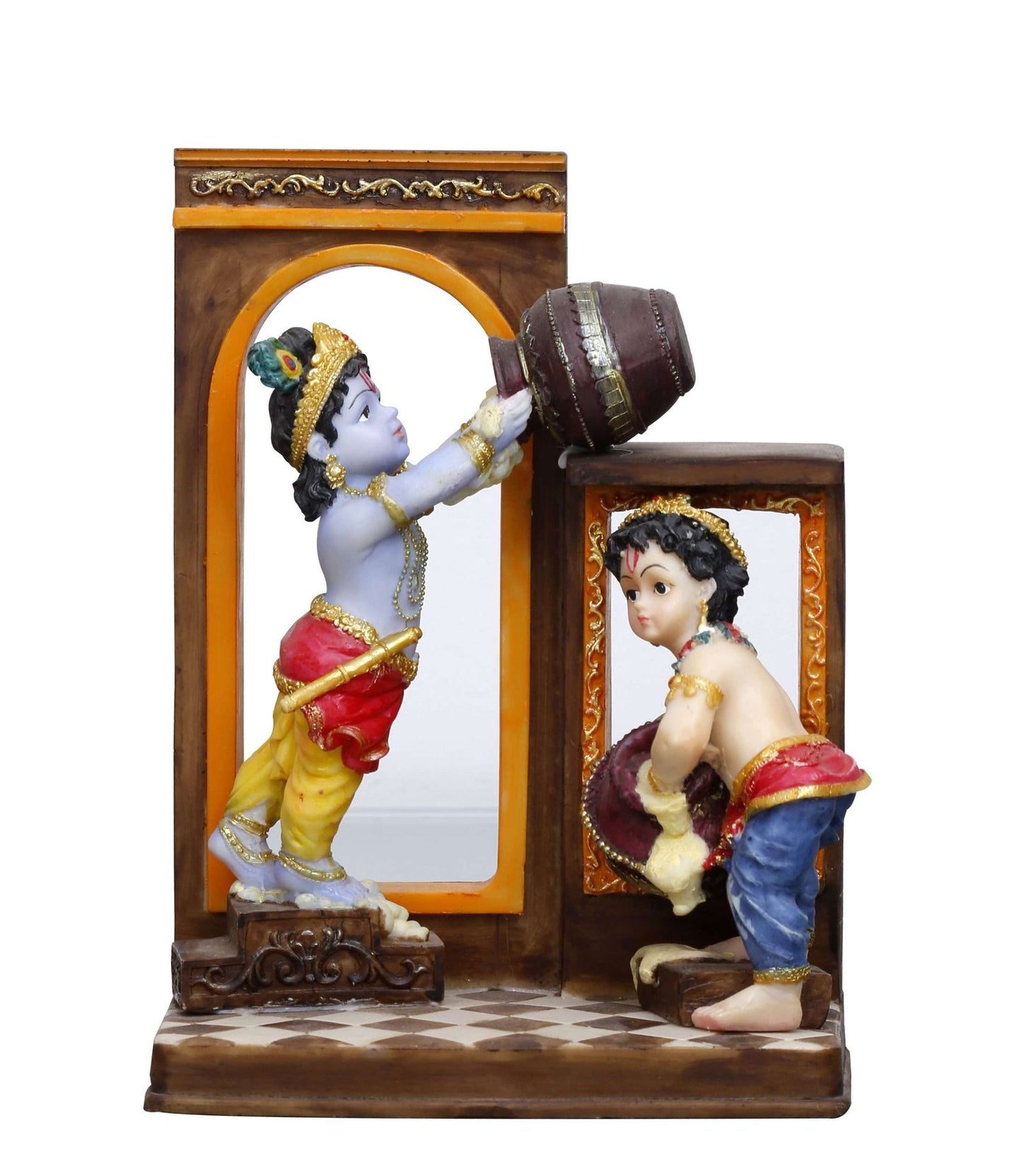Handcrafted Big Cute Krishna Balaram Idol Stealing Butter-Height-10 Inches-Multicolour-Resin
