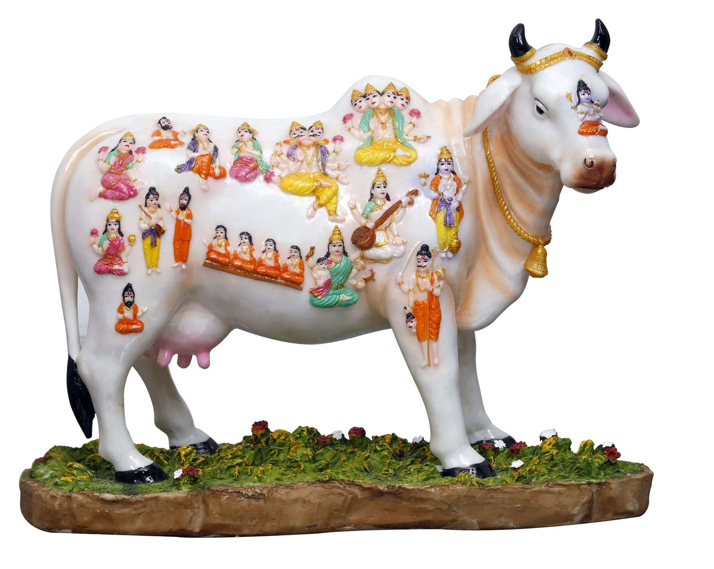 Handcrafted Large Beautiful Sacred Cow Idol-Height-10 Inches-Multicoloured-Resin
