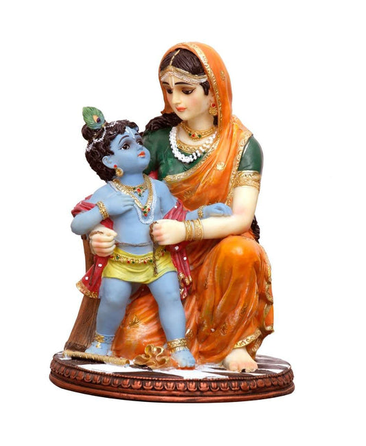 Handcrafted Big Cute Damodar Krishna Idol and Maa Yashoda Idol-Height-8 Inches-Multicoloured-Resin
