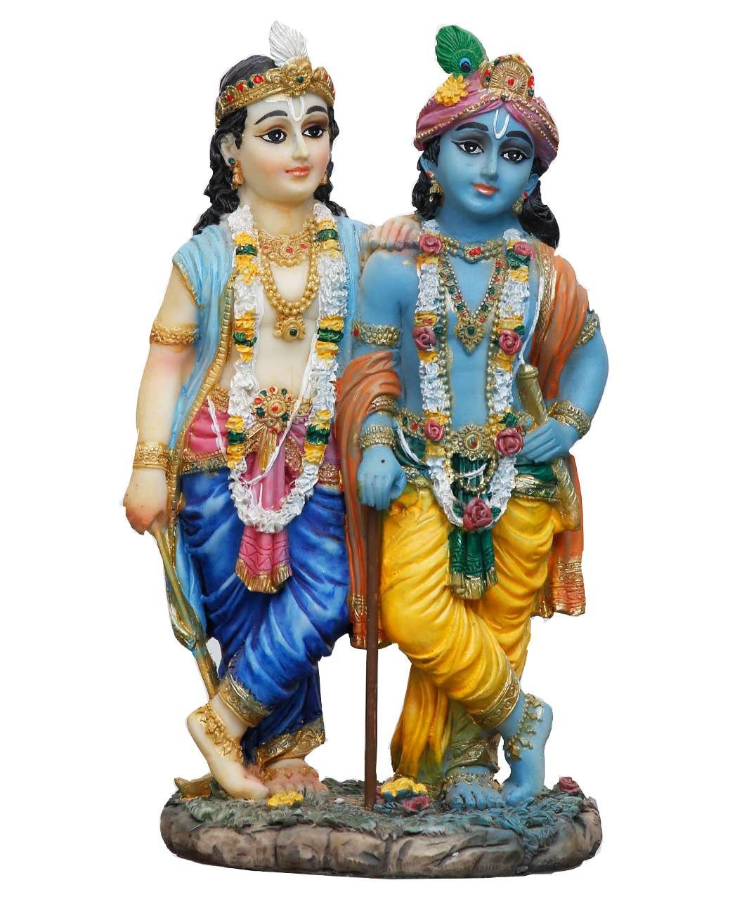 Handcrafted Big Beautiful Krishna Balaram Idol Standing Together-Height-7 Inches-Multicolour-Resin