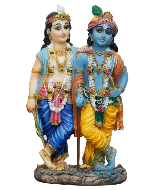 Handcrafted Big Beautiful Krishna Balaram Idol Standing Together-Height-7 Inches-Multicolour-Resin