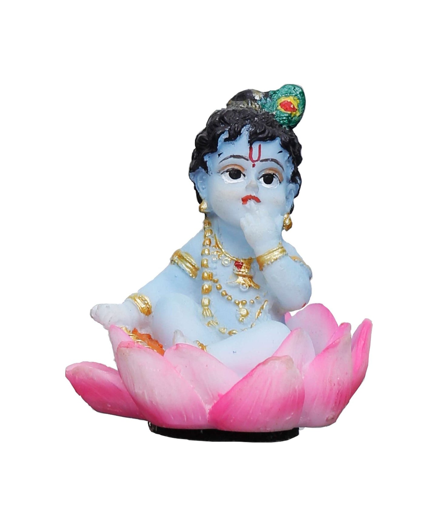 Handcrafted Mini Cute Krishna Idol Sitting On Lotus for Car-Height-3 Inches-Multicoloured-Resin