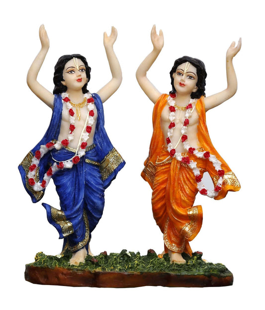 Handcrafted Big Beautiful Dancing Gaur Nitai for Home Decoration-Height-11 Inches-Multicoloured-Resin