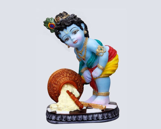 Handcrafted Big Beautiful Krishna Idol with Bending Pose On Base-Height-5.5 Inches-Multicoloured-Resin