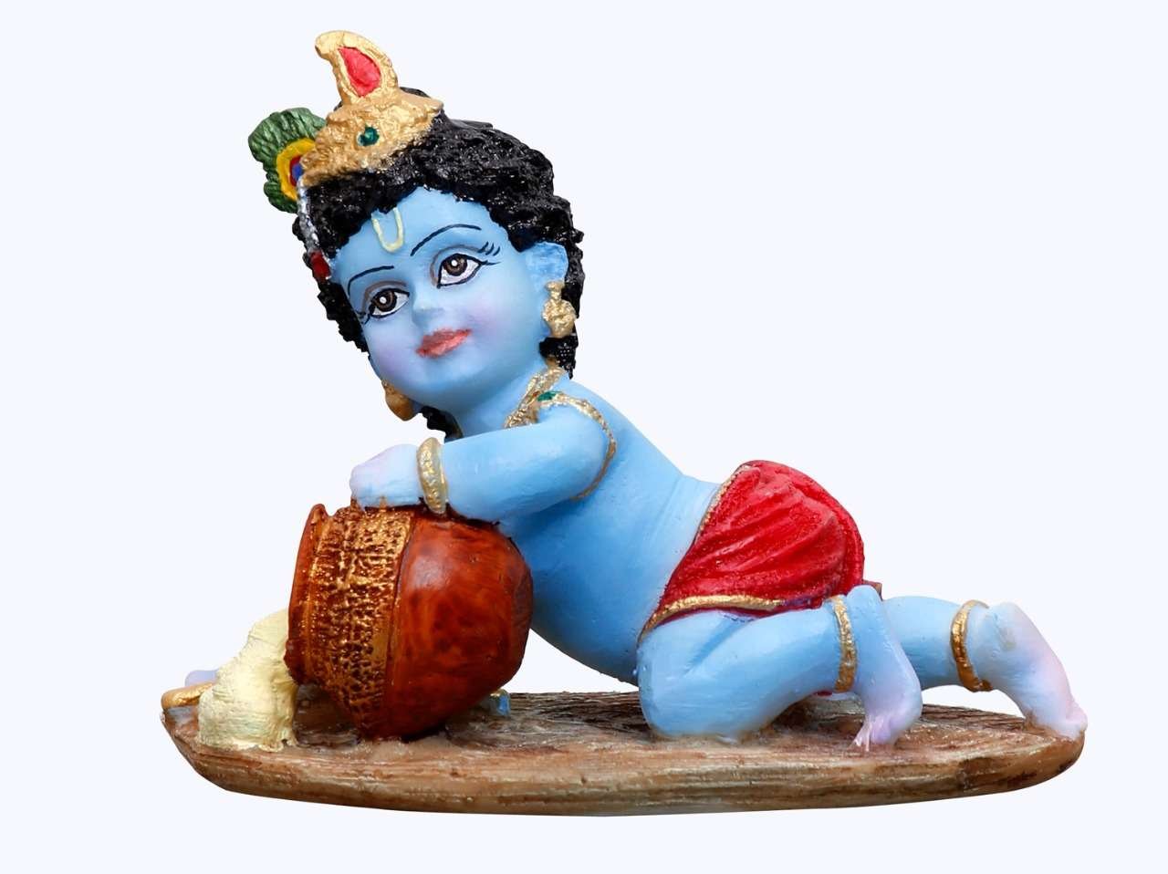 Handcrafted Medium Cute Krishna Idol in Crawling Pose-Height-3.5 Inches-Multicoloured-Resin