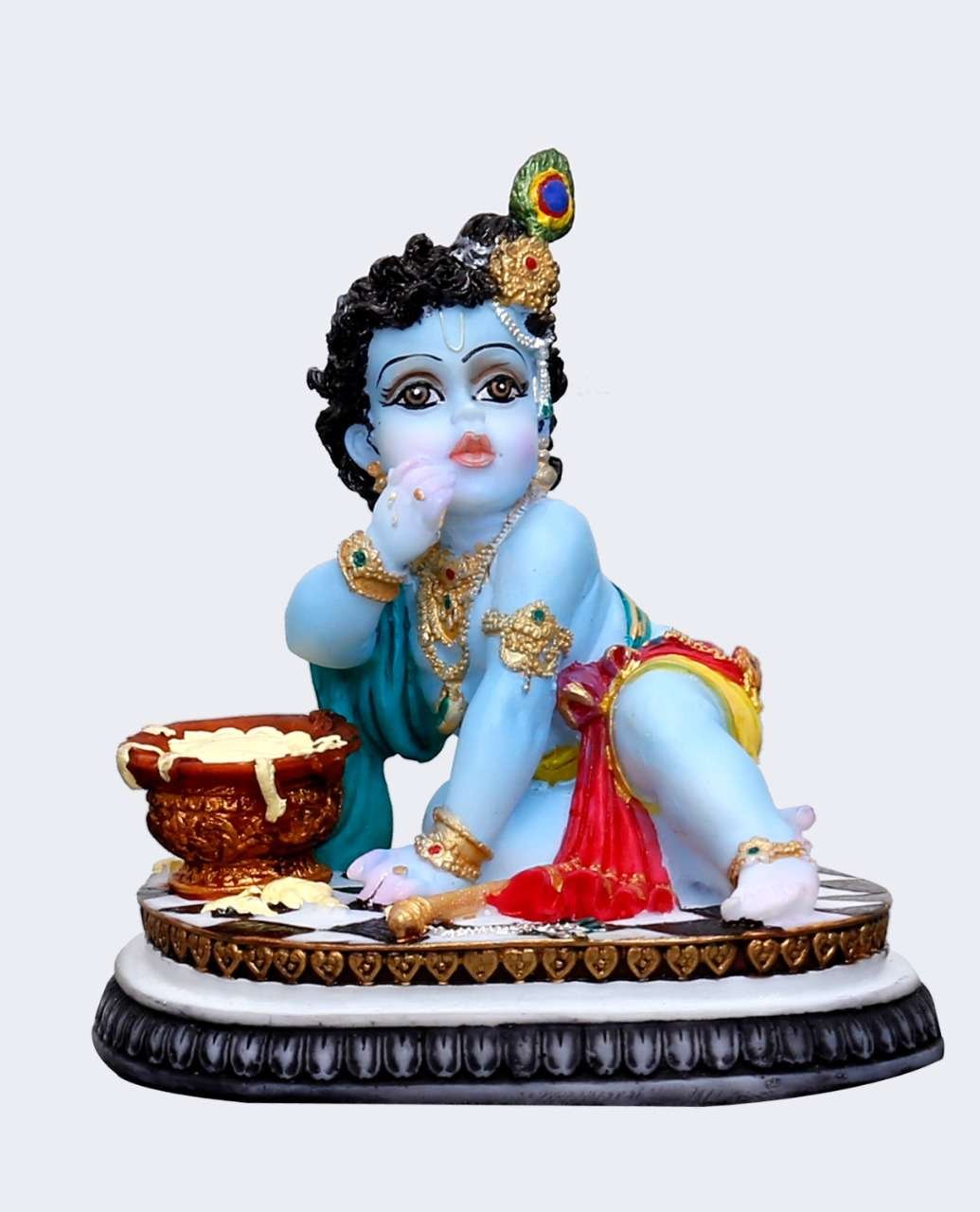 Handcrafted Big Beautiful Krishna Idol in Side Pose for Home Decoration-Height-6 Inches-Multicoloured-Resin