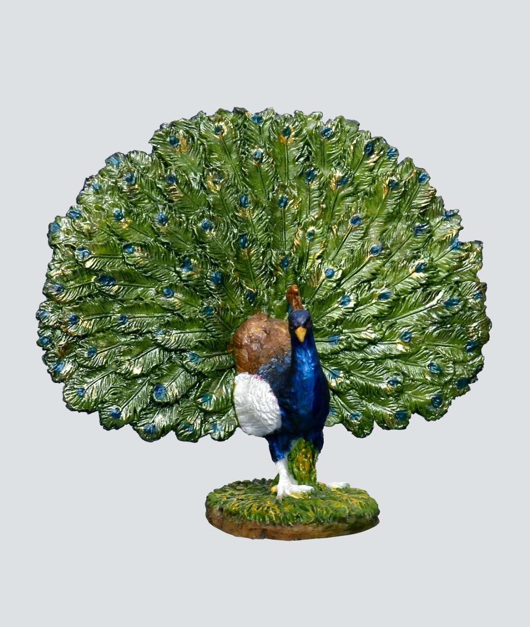 Handcrafted Beautiful Dancing Peacock Figure with Open Feathers-Height-4 Inches-Multicolour-Resin