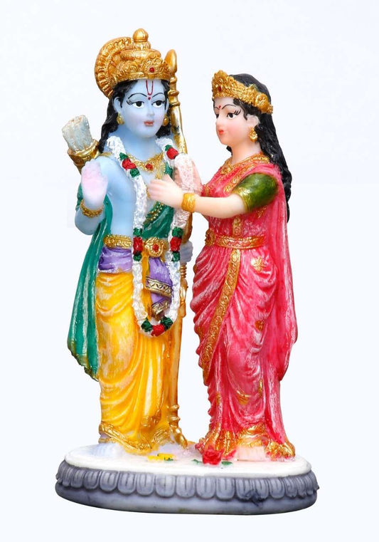 Handcrafted New Beautiful Ram Sita With Garlanding Pose-Height-6 Inches-Multicolour-Resin