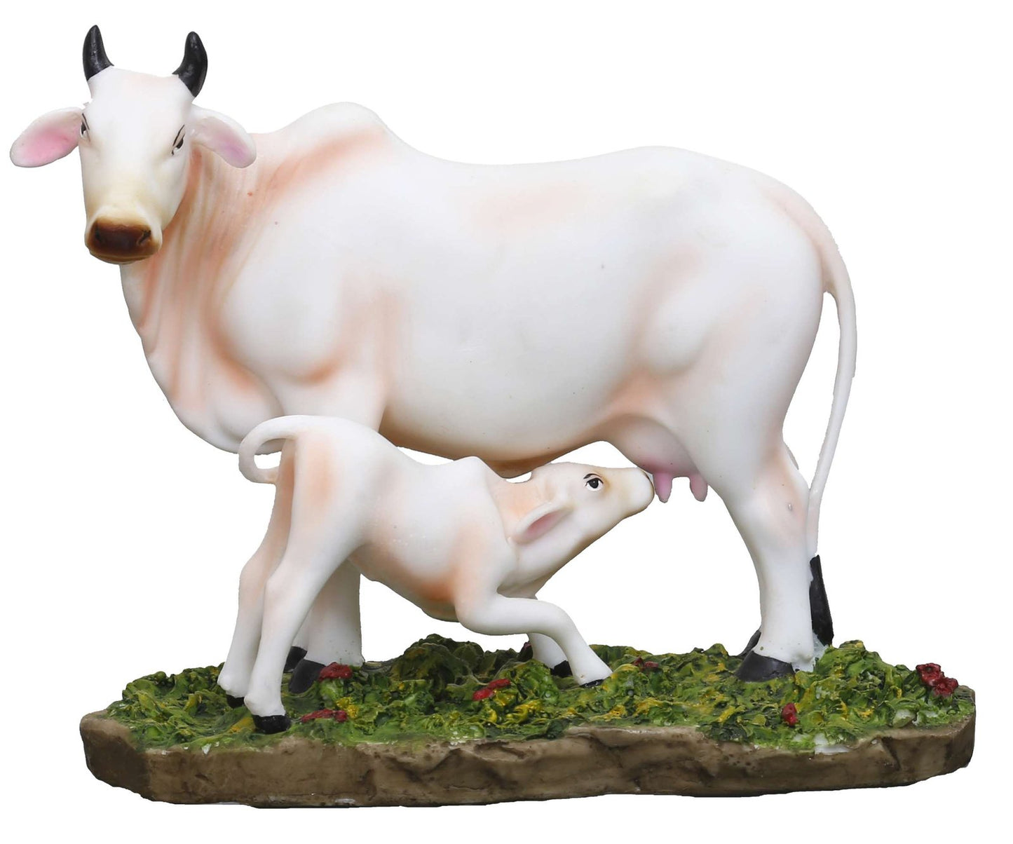 Handcrafted Medium Cute Standing Cow and Calf (White) On Base For Home Decoration-Height-7 Inches