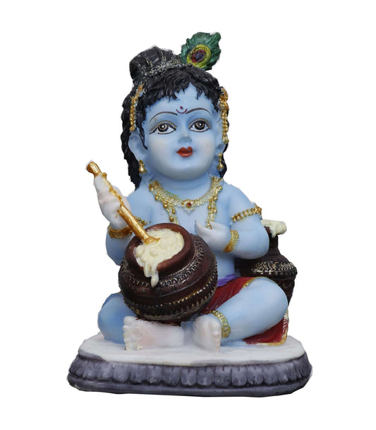 Handcrafted Big Beautiful Krishna Playing With Flute in Pot For Home Decoration-Height-6.5 Inches-Resin