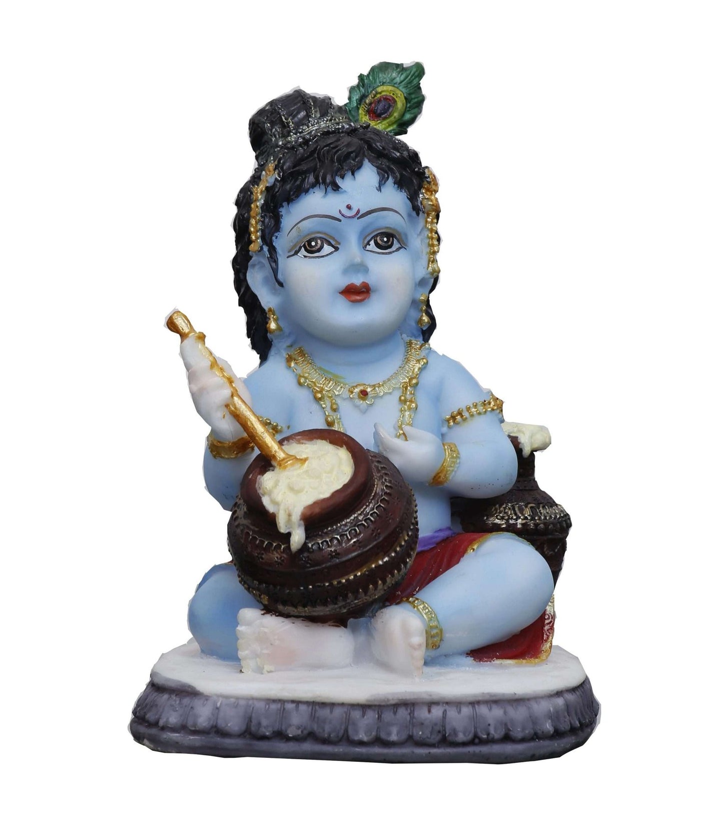 New Handcrafted Maakhan Chor Baby Krishna with Maakhan/Butter Pot-Height-5.5"-Resin-Multicolour