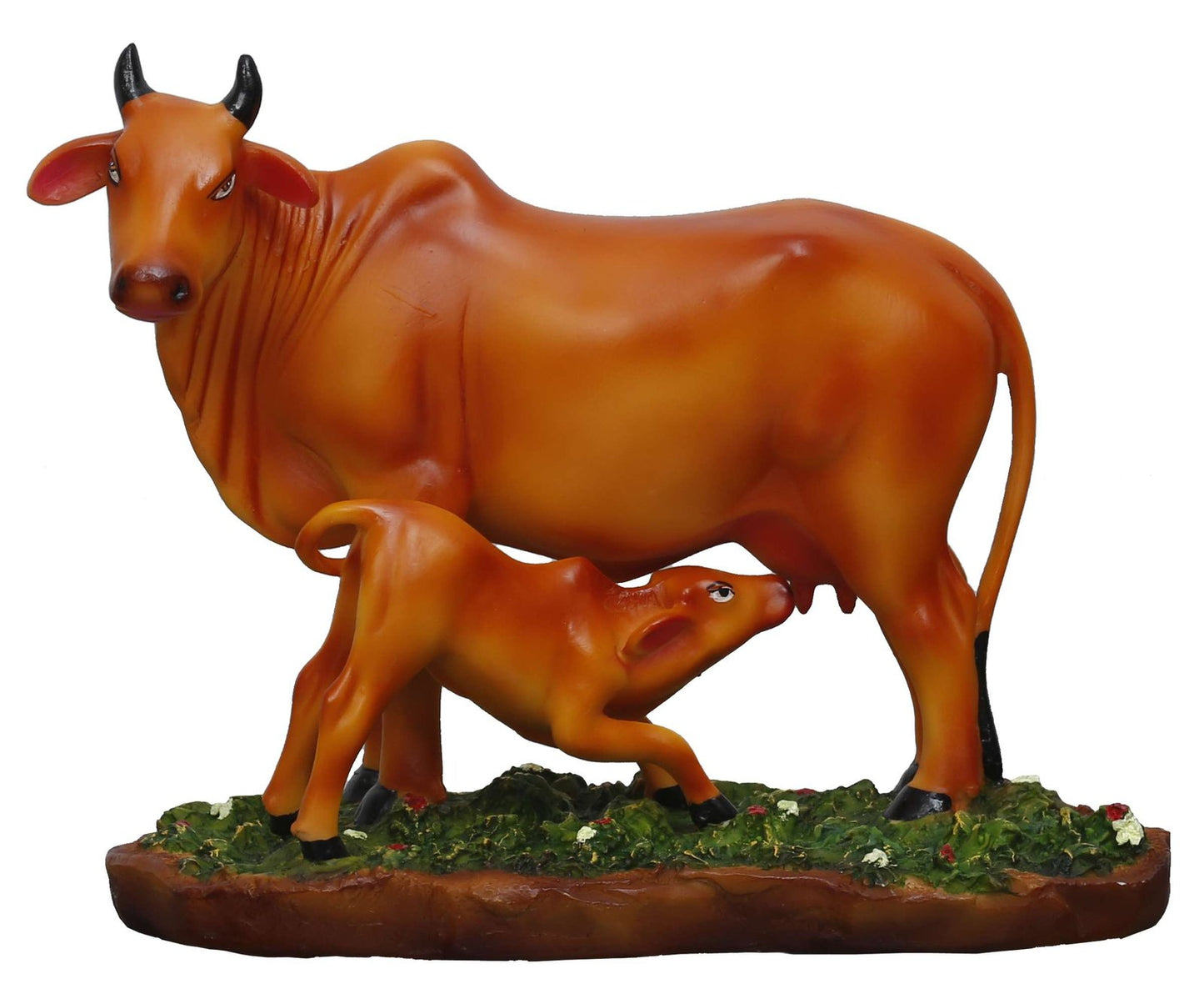 Handcrafted Medium Cute Standing Cow and Calf (Brown) On Base For Home Decoration-Height-7 Inches
