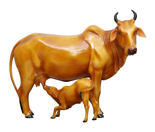 Handcrafted Very Large Beautiful Standing Cow and Calf-Length-19 Inches and Height-14 Inches-Resin