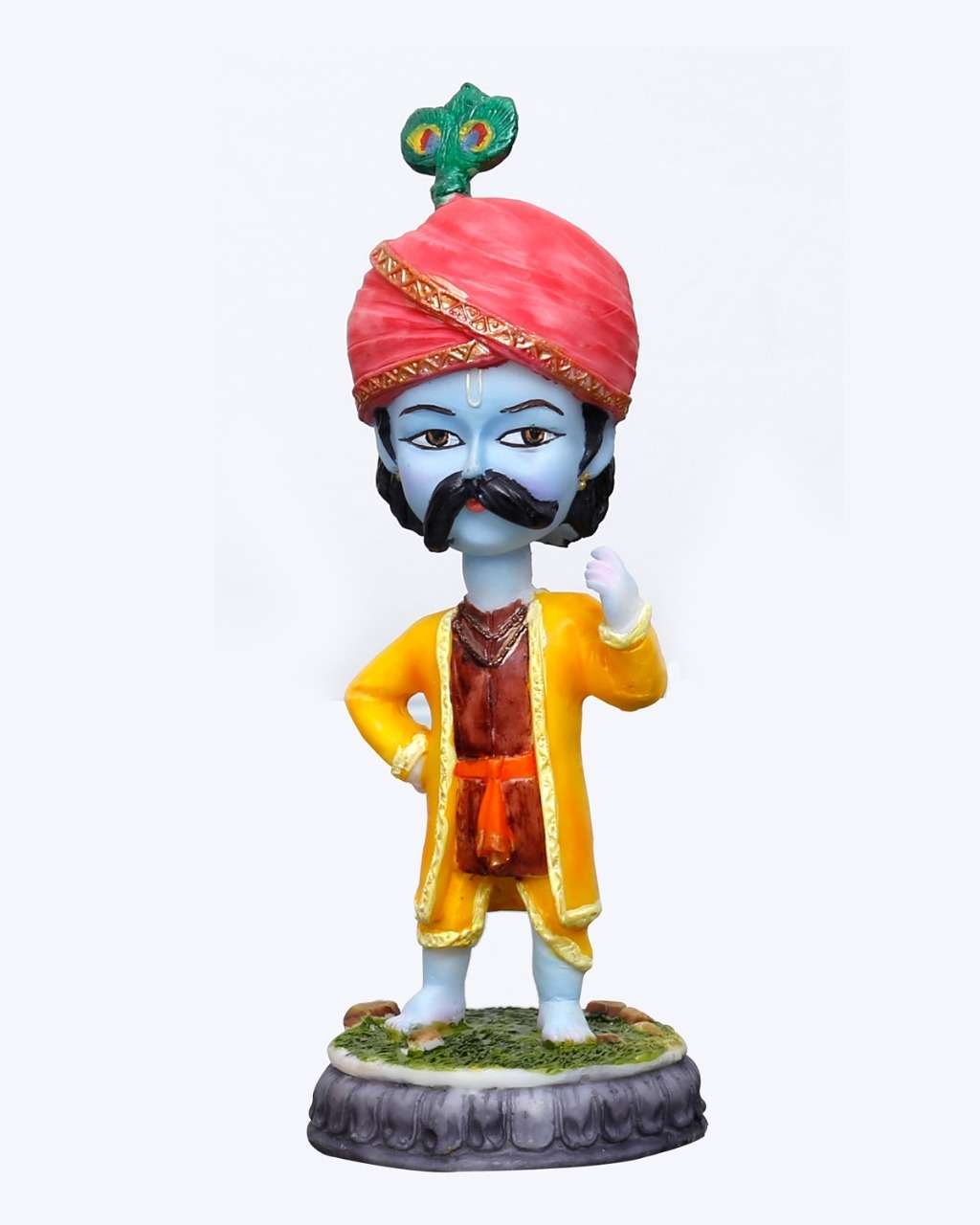 Handcrafted Cute Cartoon Krishna Cosplay Version On Base For Home Decoration-Height-6.5 Inches-Resin