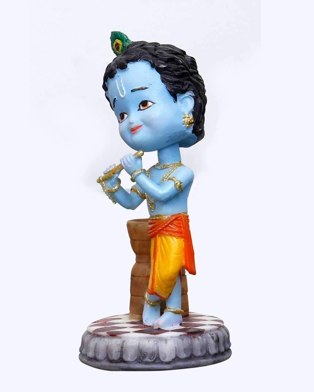 Handcrafted Cute Cartoon Krishna Okhli Version On Base For Home Decoration-Height-5.5 Inches-Resin