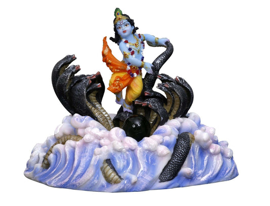 Handcrafted Big Beautiful Krishna On Snake (Kaalia Krishna) For Home Decoration-Length-9 Inches-Multicoloured-Resin