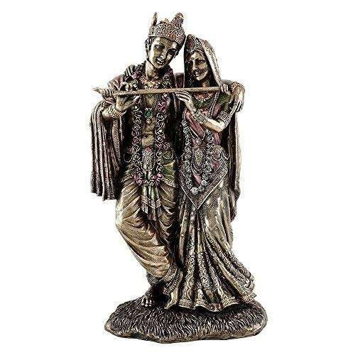 Polyresin and Marble Big Standing Radha-Krishna with Flute (Multicolour, 12.5 inches)