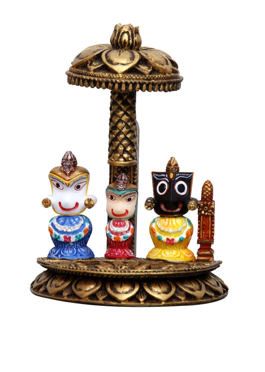 Handcrafted Cute Jagannath Swami With Chattar For Home Decoration-Height-6 Inches-Multicoloured-Resin