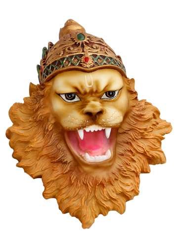 Handcrafted Small Face Narasimha Deva Idol-Wall Hanging-Height-4"-Resin-Multicolour