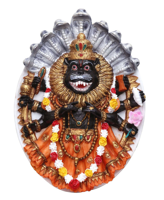Handcrafted New Large Oval Narasimha Dev Idol-Height-8"-Resin-Multicolour
