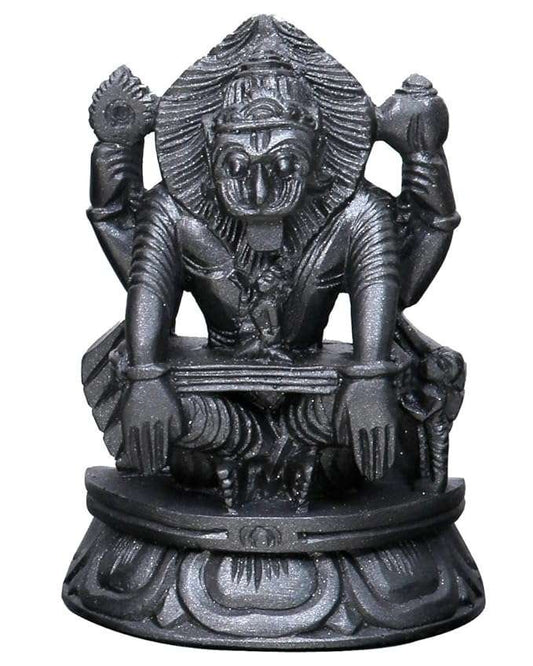 Medium Narsimha Deva Murti On Half Lotus Base-Height-7.6 cms-Polyresin-Black Colour