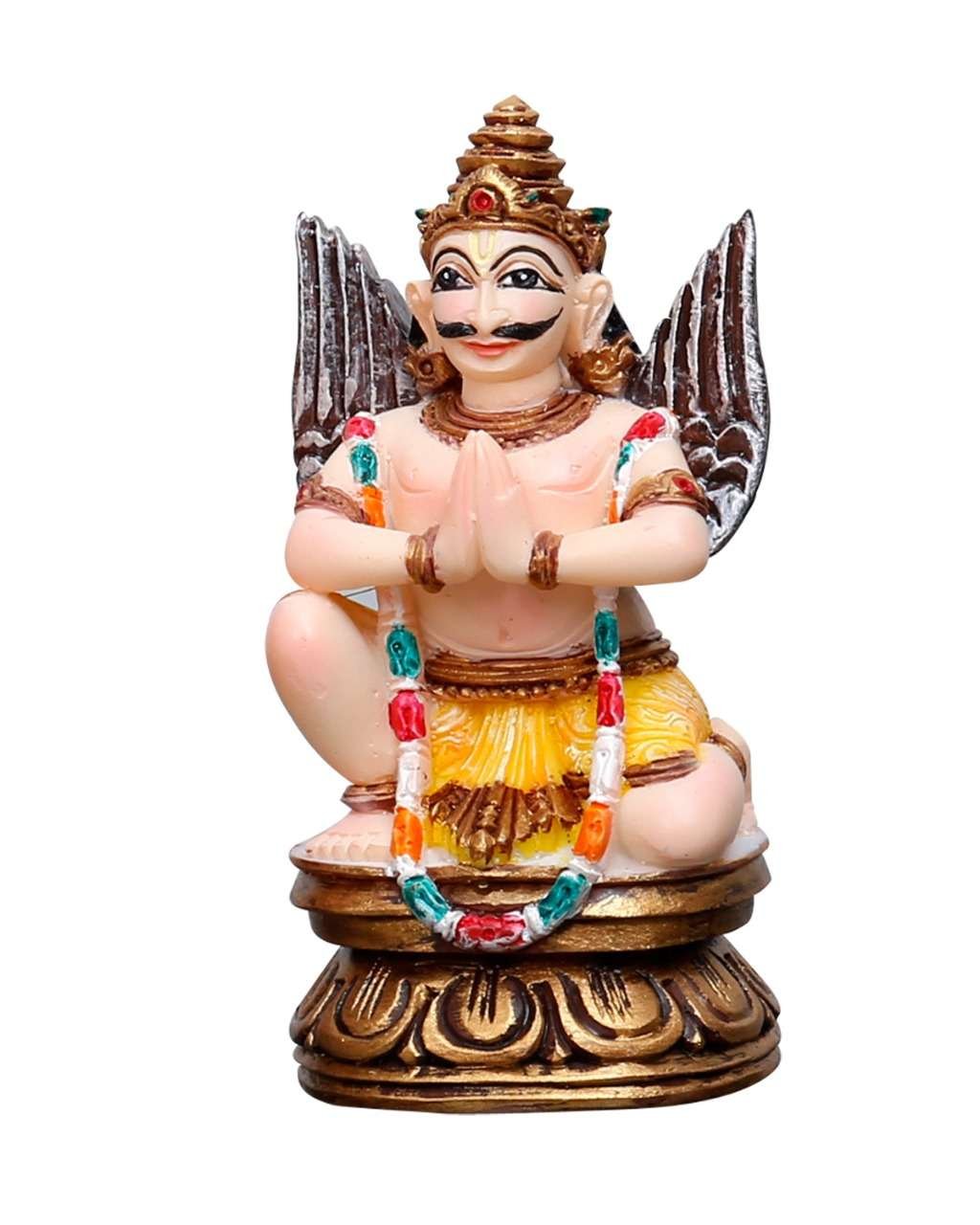 New Medium Garuda Dev Murti with Garland-Height-4.5"-Resin-Multicolour