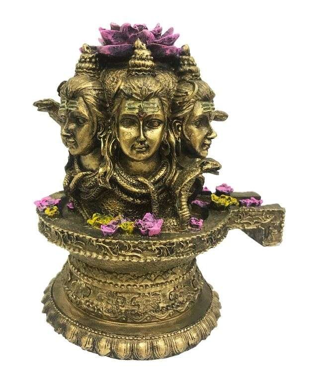 3 Mukhi Shiv Ling(Height-7") - Hindu God and Goddess Idol/Statue/Murti/Figurine-Polyster Resin-Multicolour