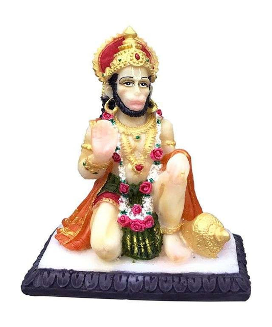 Sri Krishna Culture Regular Sitting Hanuman Ji(Height-4") - Hindu God and Goddess Idol/Statue/Murti/Figurine-Polyster Resin-Multicolour