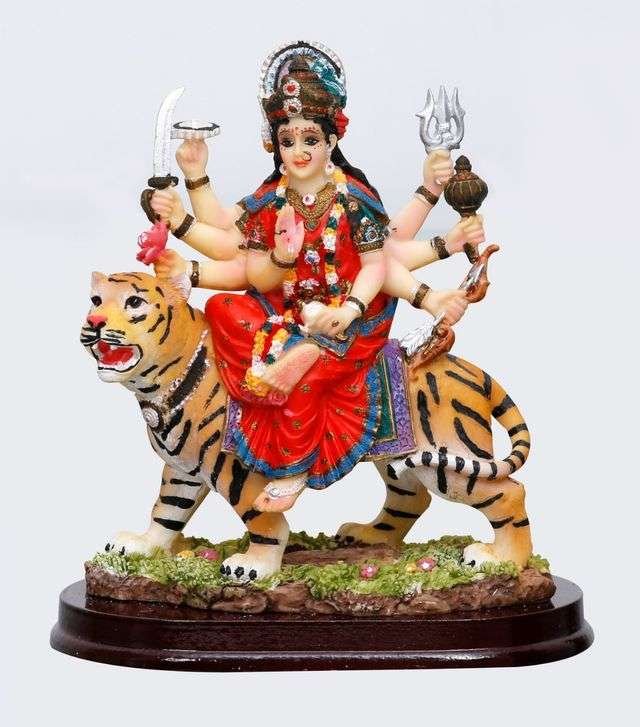 Durga Mata Sitting On Lion(Height-6") - Hindu God and Goddess Idol/Statue/Murti/Figurine-Polyster Resin-Multicolour