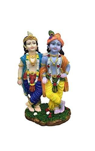 Polyresin and Marble Krishna-balram Murti Idol, 3", Multicolour