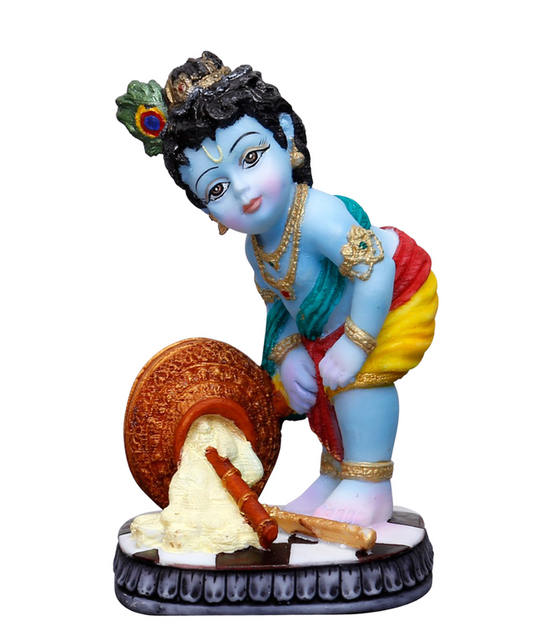 Sri Krishna Culture `Krishna Idol with Maakhan Pot Bending Pose (Height-12) - Hindu God and Goddess Idol/Statue/Murti/Figurine-Polyster Resin-Multicolour