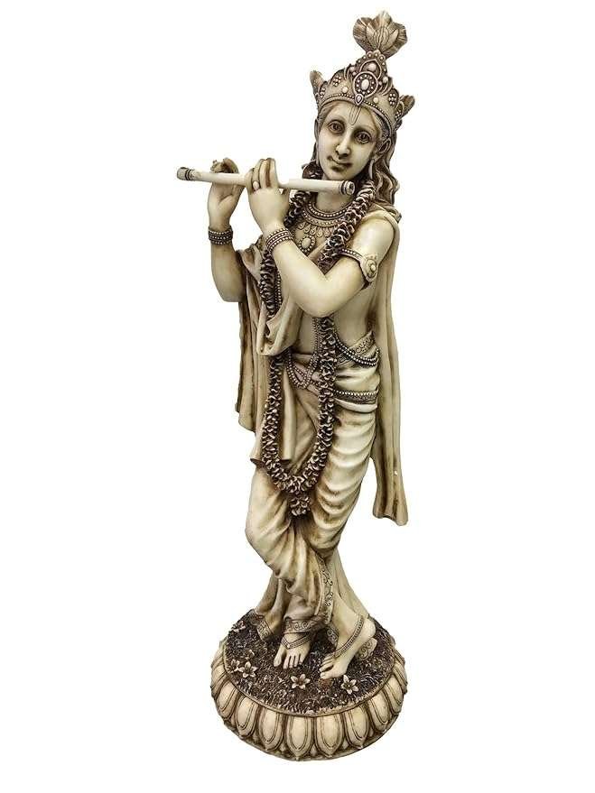 Large Krishna with Flute Murti/Idol/Statue-Marble Finish,Height-24 Inches,Material-Polyresin & Marble,Made in India