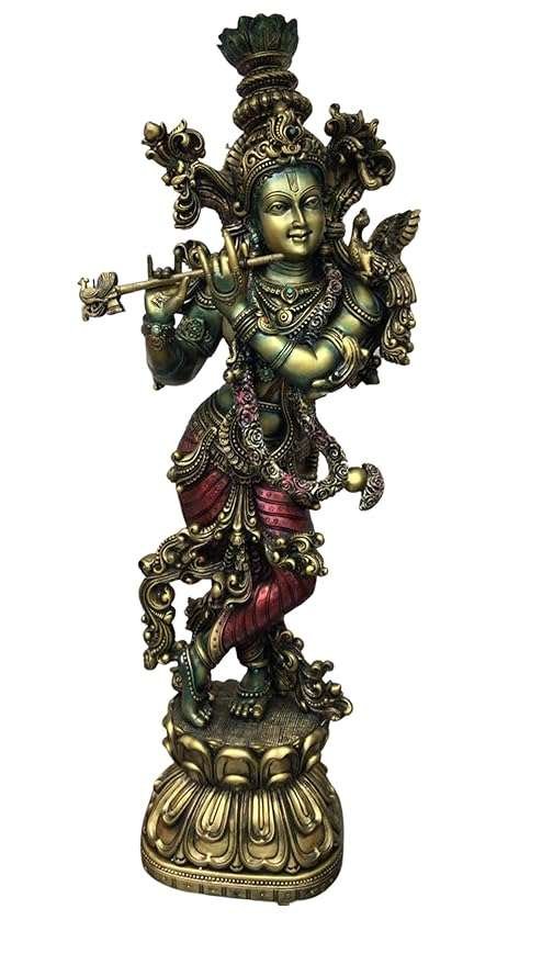 Very Large Standing Carved 4D Krishna Murti Playing Flute-2.5 Feet-Showpieces for Home Décor
