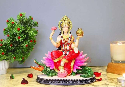 Polyresin and Marble Ganga MATA Murti On Makra with Base (Multicoloured) , 7.5 Inches