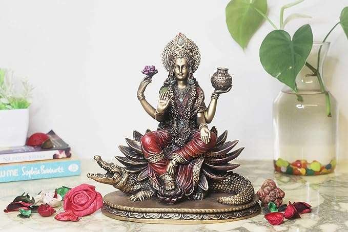 Polyresin and Marble Ganga MATA Murti On Makra with Base -7.5 inches (Multicolour)