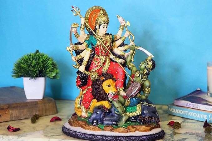 Resin Mahishasura Mardini Goddess Durga (Multicolour, Height-12 Inches)