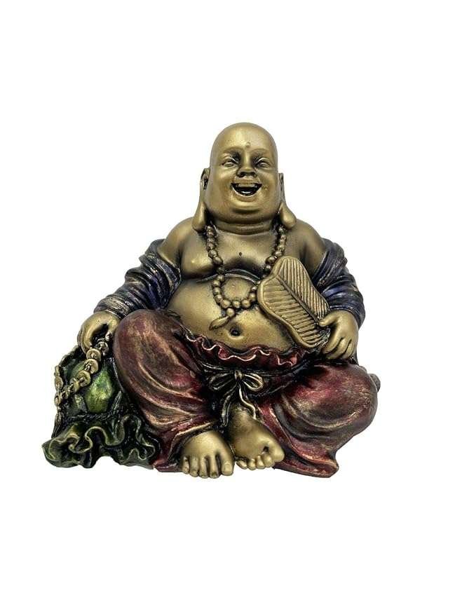 New Medium Sitting Laughing Buddha-Height-3.5 Inches-Antique Finish-Murti for Home Décor
