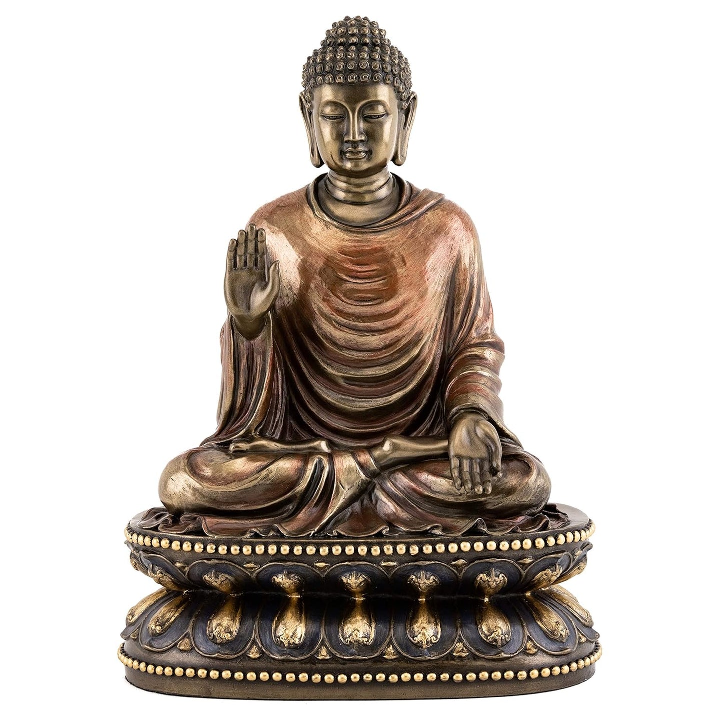 Big Sitting Gautam Buddha Idol Plain Dress On Base-Height-9 Inches-Resin-Metallic