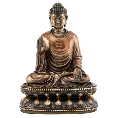 Big Sitting Gautam Buddha Idol Plain Dress On Base-Height-9 Inches-Resin-Metallic